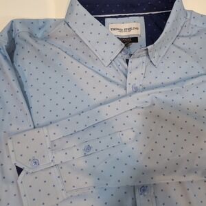THOMAS STERLING Mens Light Blue Perf 4 Way Stretch Slim Fit Button Down Shirt XL